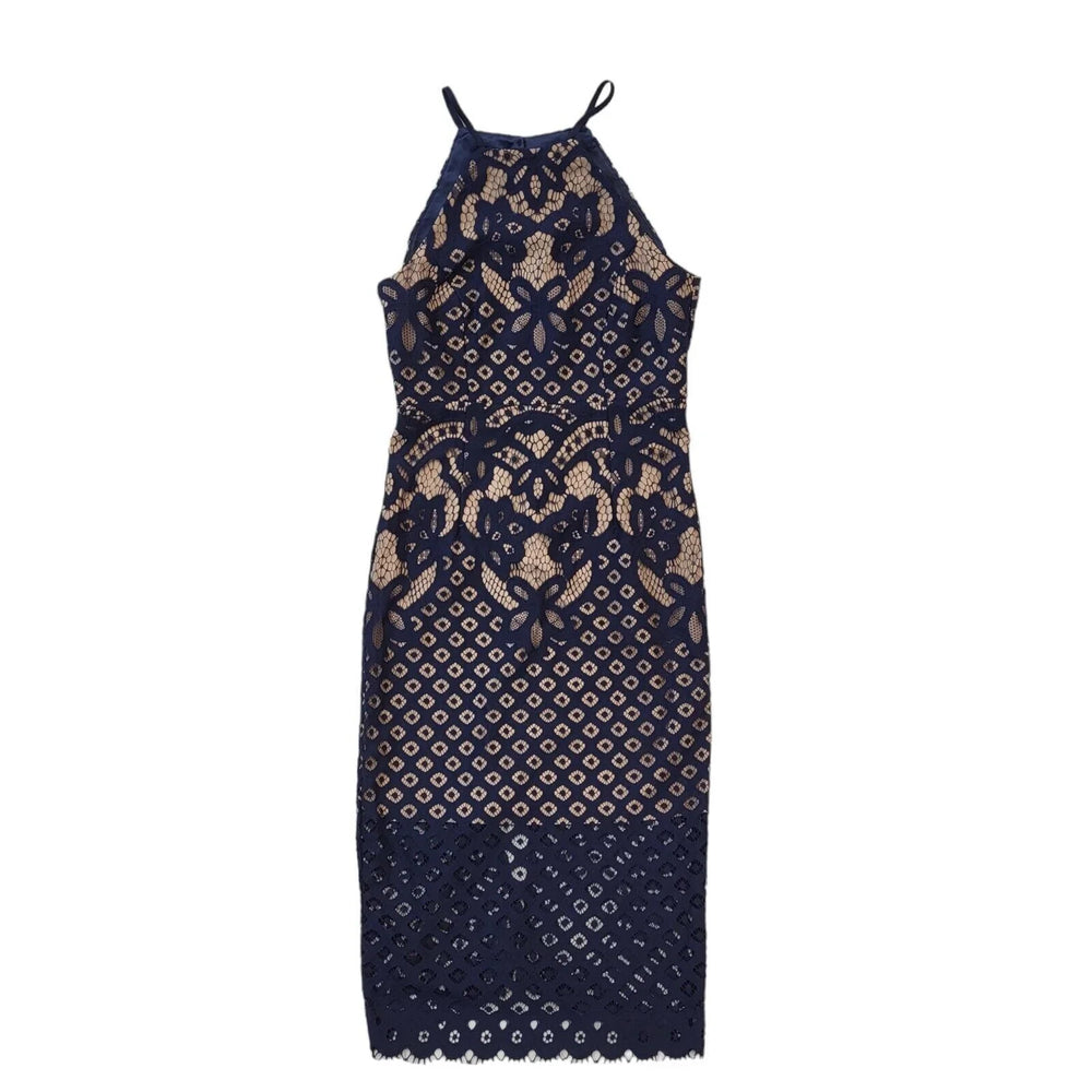 BNWT Bardot Mila Blue Nude Lace Overlay Bodycon Pencil Women's Dress UK 8 G911