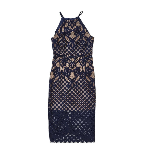 BNWT Bardot Mila Blue Nude Lace Overlay Bodycon Pencil Women's Dress UK 8 G911