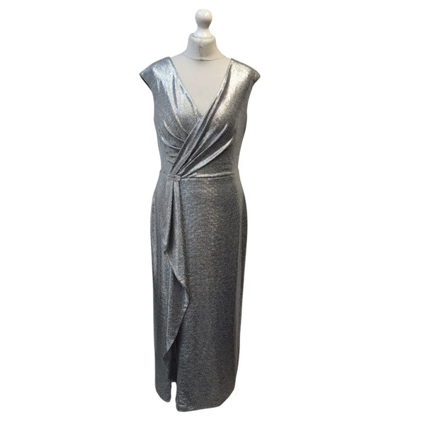 Ralph Lauren Dress Silver V-Neck Wrap Split Women's (Usa8) Size 12 L940
