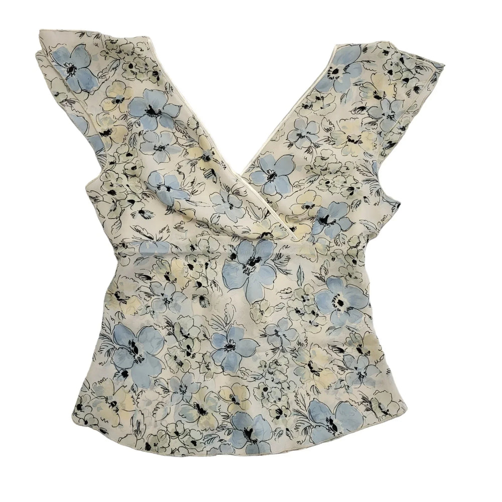 Bay Y2K floral top with a tie back detail White Blouse Top Women's Uk 16