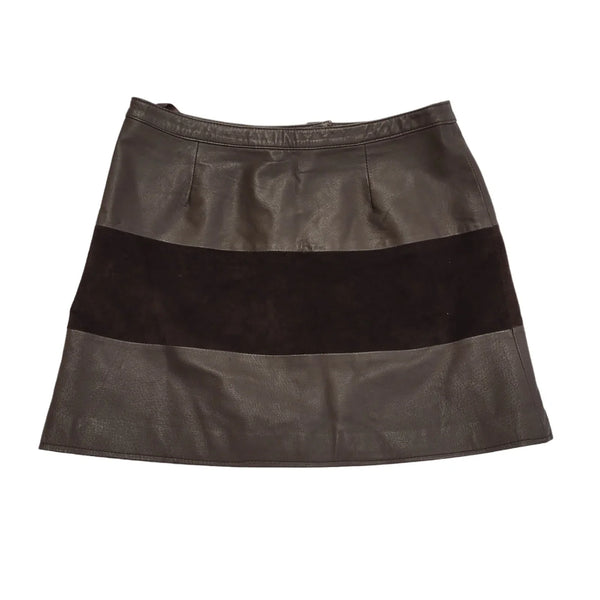 The Outer Edge Vintage 90's Brown Short Leather Skirt Uk Women's Size 14 W32
