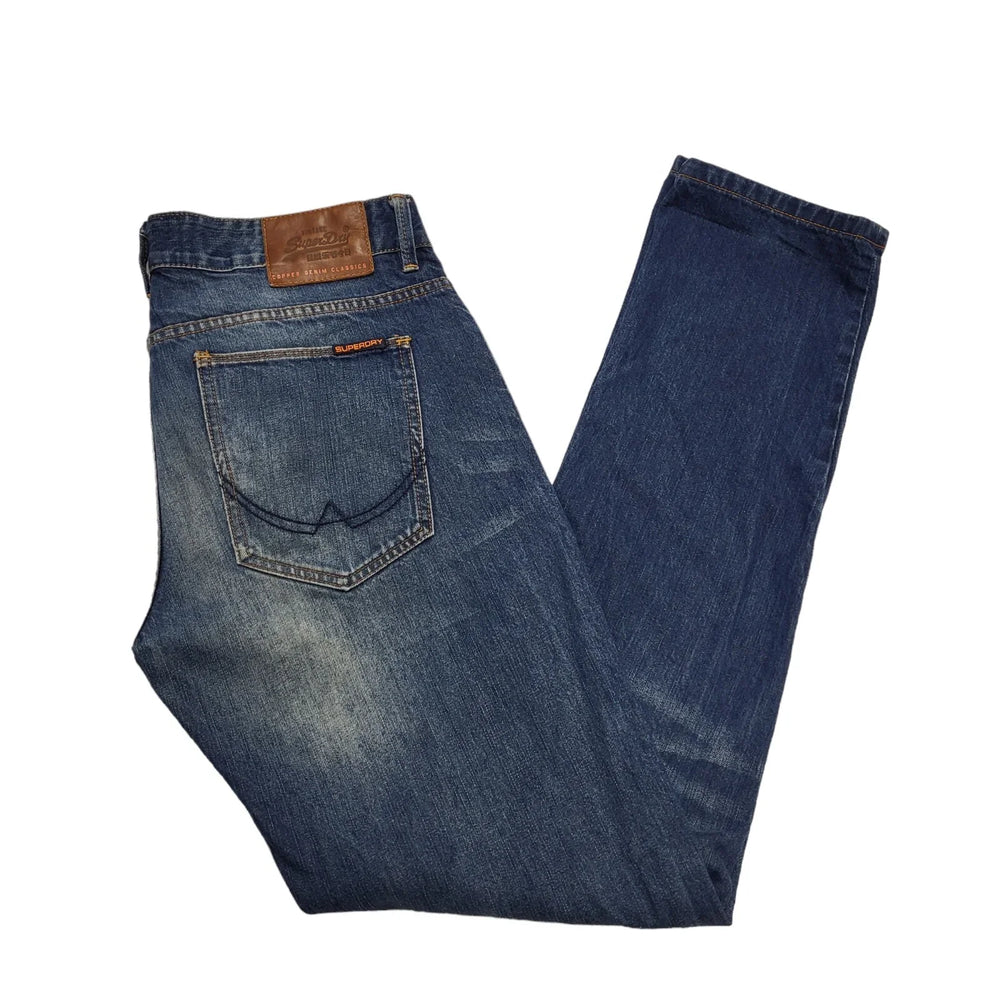 Superdry Dark Blue Straight Leg Button Denim Jeans Men's M W32 L32 BB478