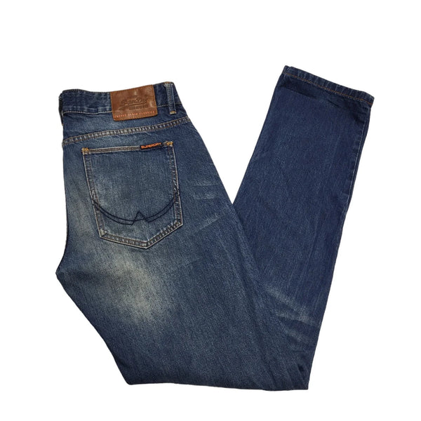 Superdry Dark Blue Straight Leg Button Denim Jeans Men's M W32 L32 BB478