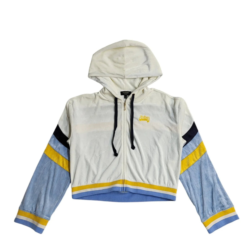 Juicy Couture Black Label White & Blue Velour Full Zip Hoodie Women's UK S FF70