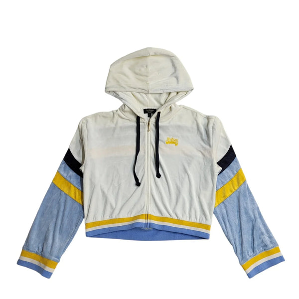 Juicy Couture Black Label White & Blue Velour Full Zip Hoodie Women's UK S FF70