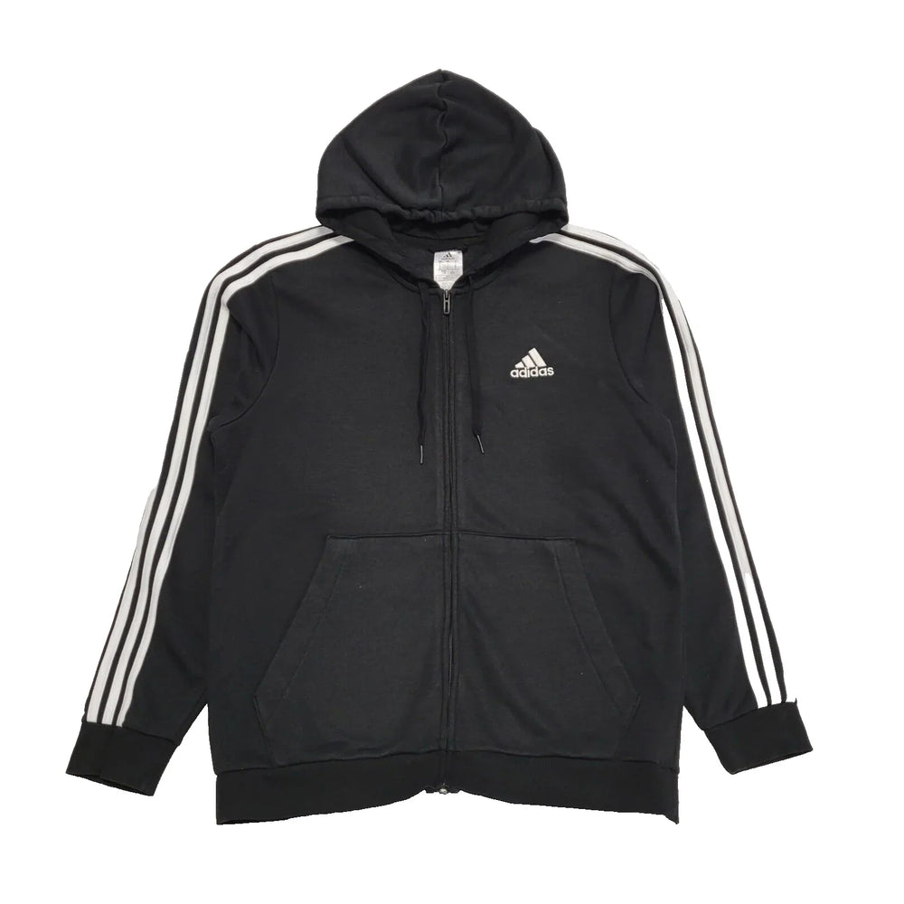 Adidas Black Drawstring Zipped Sweatshirt Hoodie UK Men's L K792