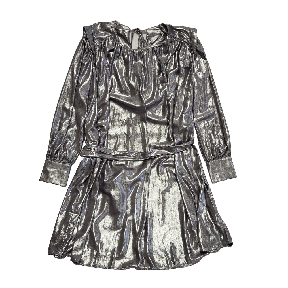 Next Dress Shiny Silver Evening Party Long Sleeve Dress BNWT UK S 8 L354