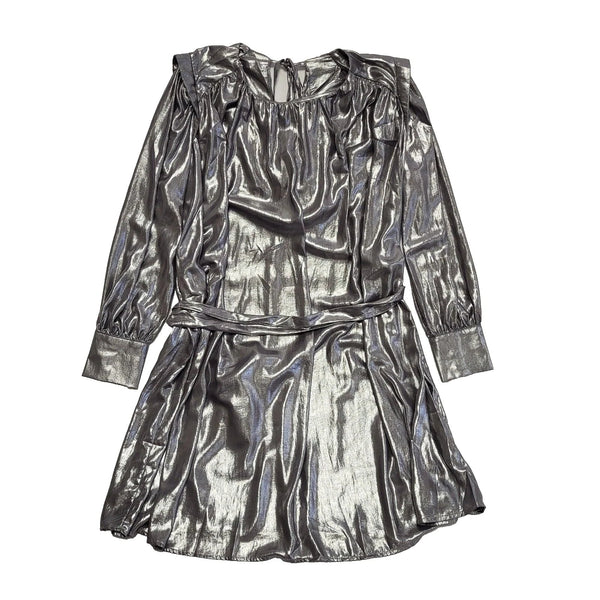 Next Dress Shiny Silver Evening Party Long Sleeve Dress BNWT UK S 8 L354