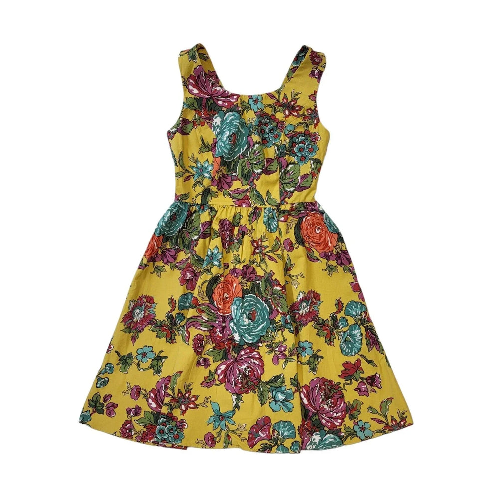 Joules Sunbird Floral Yellow Fit & Flare Summer Dress Women's M 10 Bnwt G804