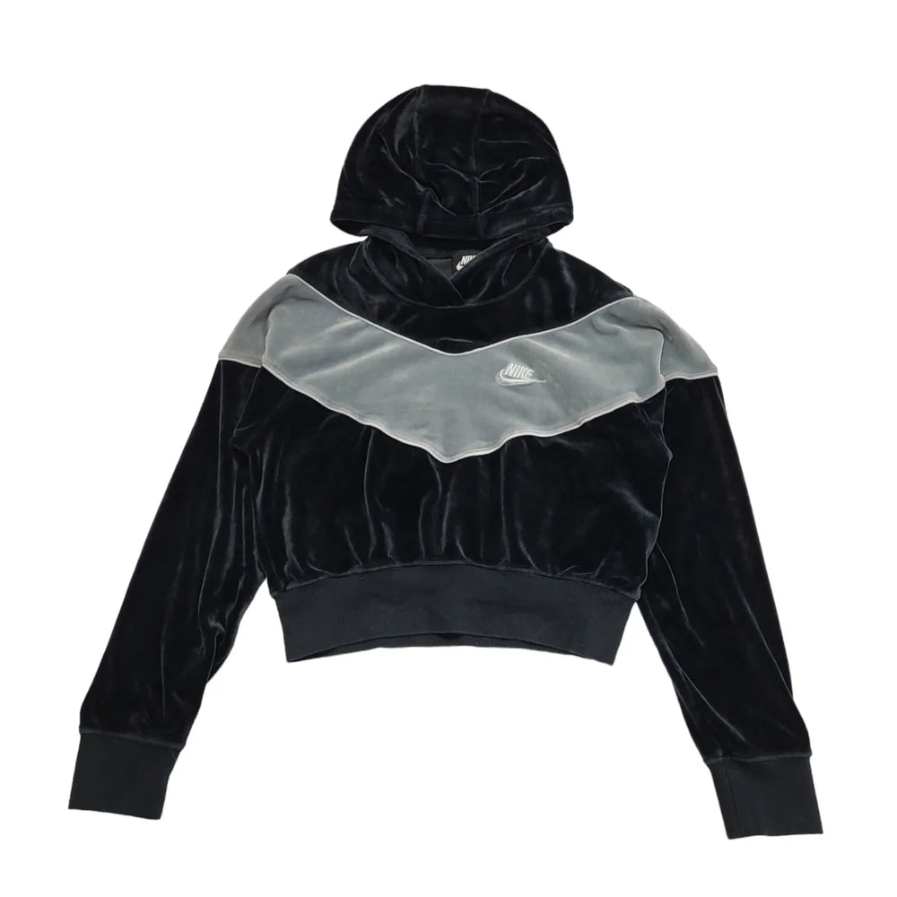 Nike Black Grey Velvet Cropped Hoodie Uk Women's Size XS BB835