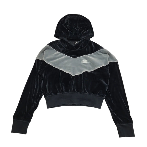 Nike Black Grey Velvet Cropped Hoodie Uk Women's Size XS BB835