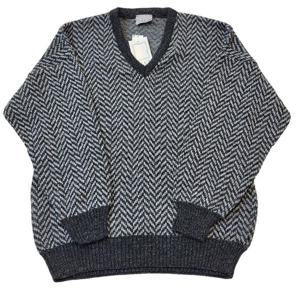 Nico 90s Vintage Grey Herringbone V-Neck Acrylic Men's Size L BNWT