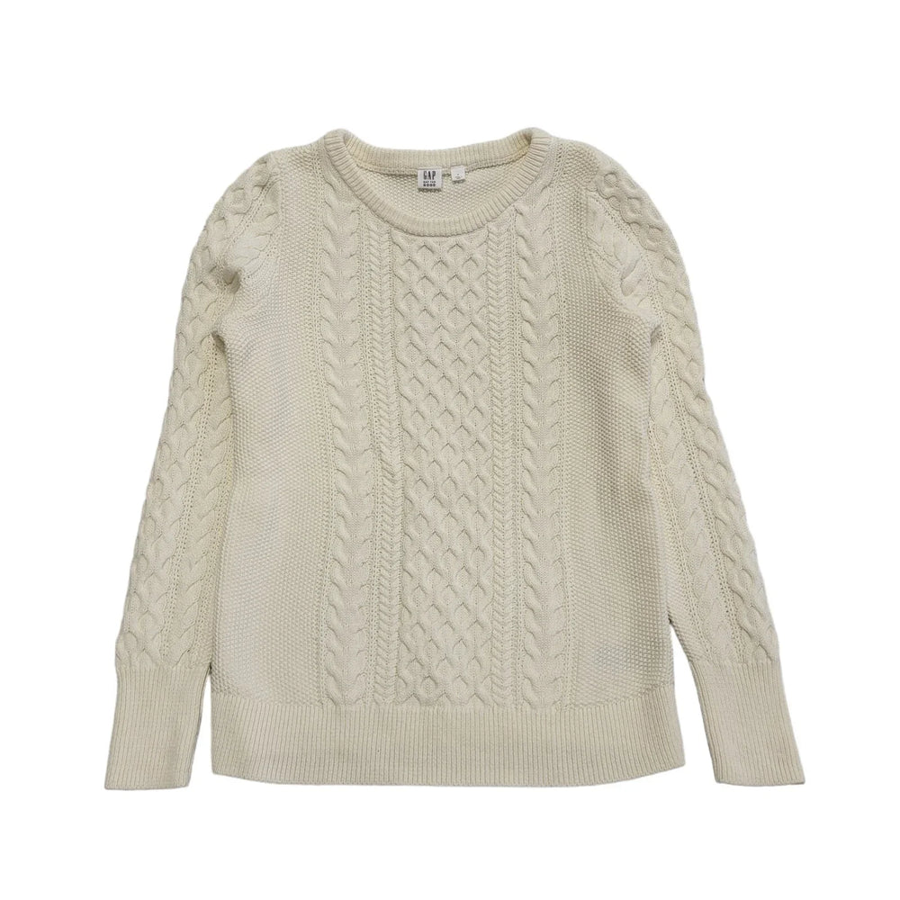 Gap White Cable Knit Round Neck Jumper Uk Women's Size Medium DD506
