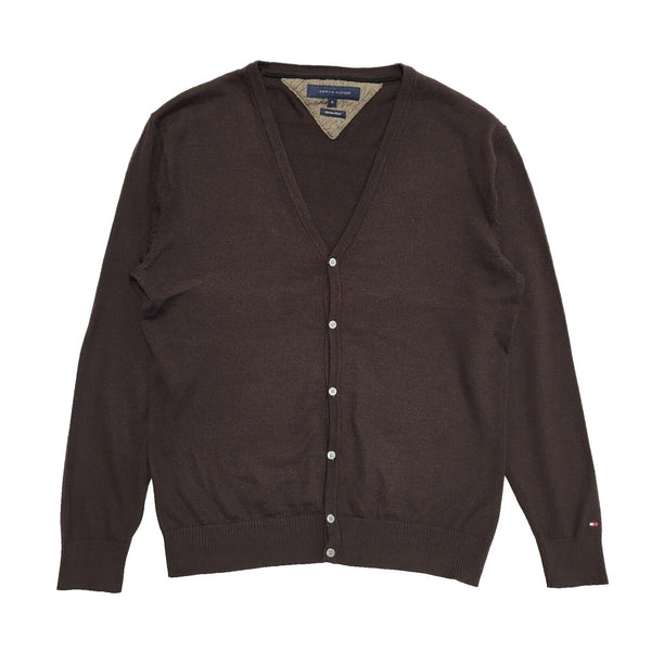 Tommy Hilfiger Brown Button Tight Knit Wool Cardigan Uk Men's Size M L613