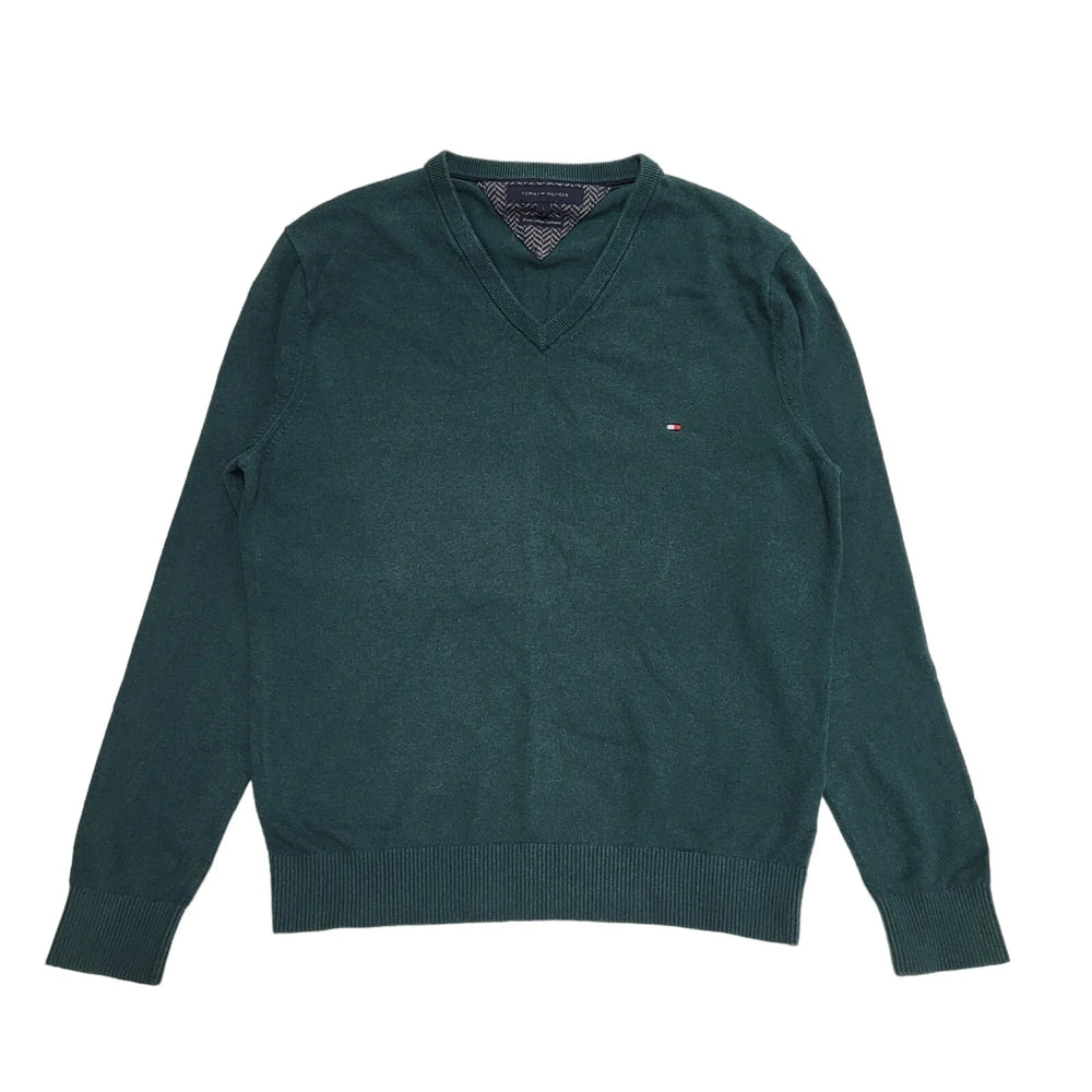Tommy Hilfiger Green V-Neck Long Sleeve Knit Slim  Jumper Men's  L H341