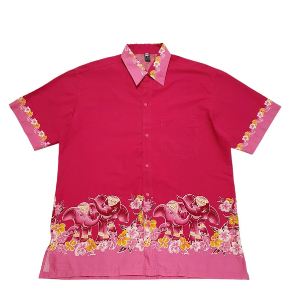 Sula Vintage 90's Pink Floral & Elephants Short Sleeve Shirt Womens UK Size XXL