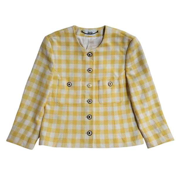 Lucia Yellow & White 90s Button Check Jacket UK Women's Size 12