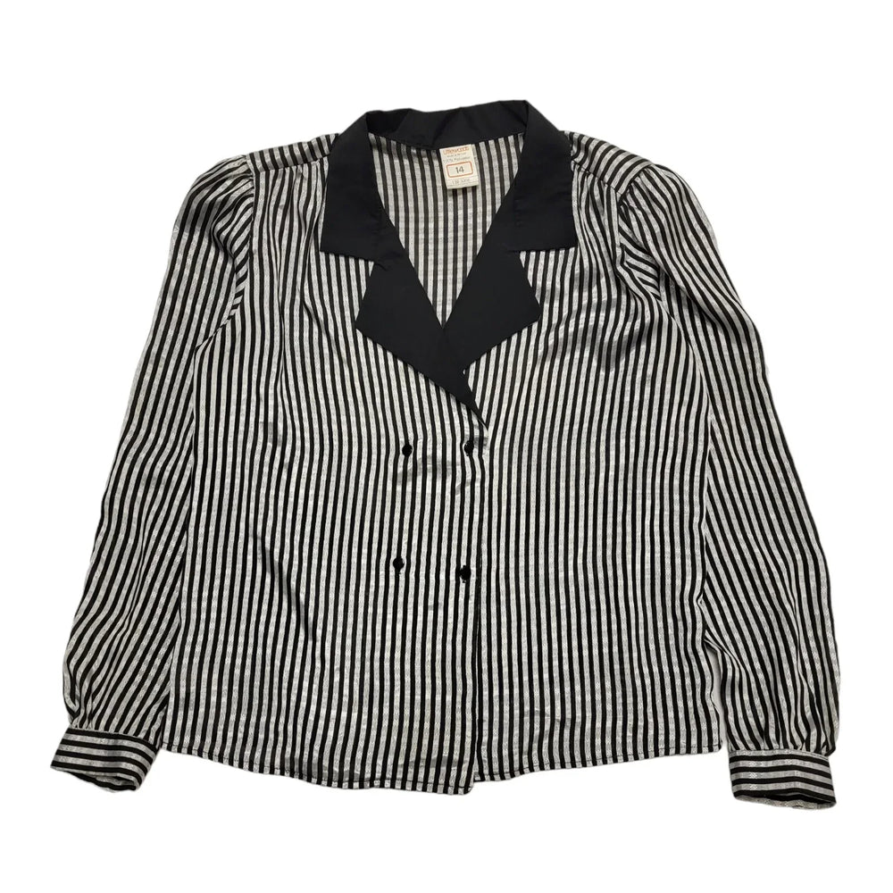 Littlewoods Vintage 80's Black & Silver Button Up Long Sleeve Shirt Womens UK 14