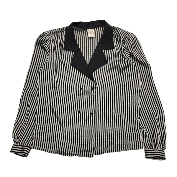 Littlewoods Vintage 80's Black & Silver Button Up Long Sleeve Shirt Womens UK 14