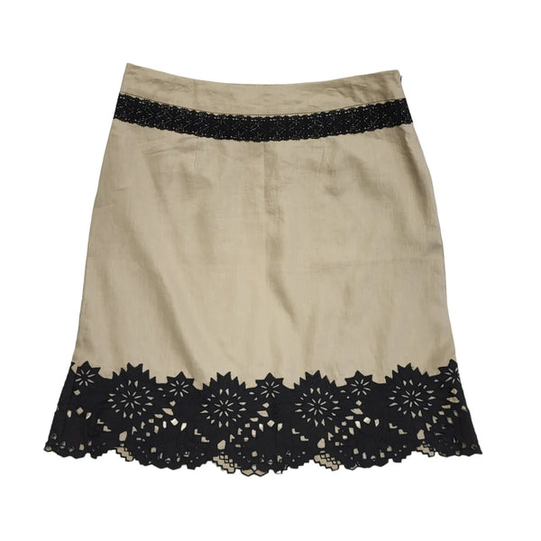 Monsoon Beige A-Line Midi Skirt Beige & Black Womens BNWT UK 18 W36 CC570