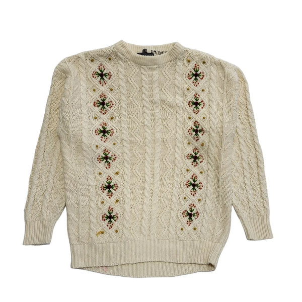 Avant Garde Vintage 80's Cream Floral Round Neck Jumper Womens UK 18-20
