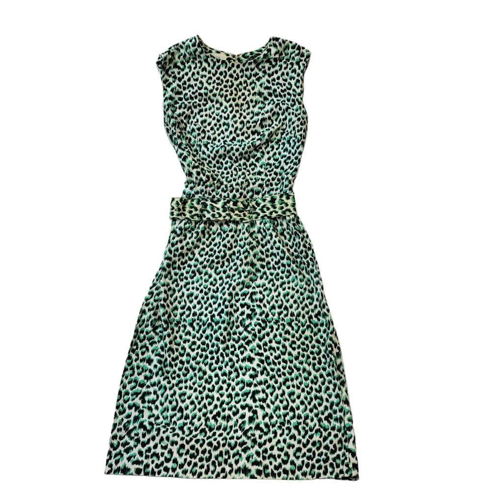 80s Vintage Leopard Print Slim Fit Belted Dress Women's 8/10