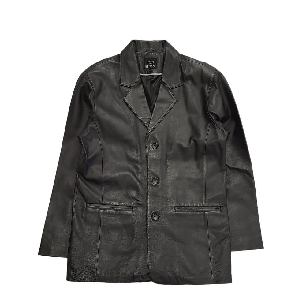 Matinee Black Button Leather Jacket UK Men's Large BB702