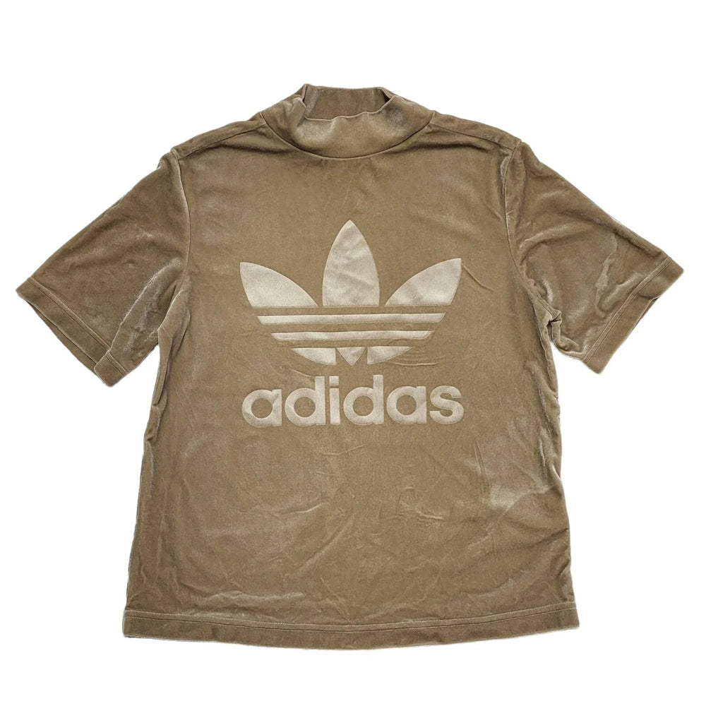 Adidas Velour Beige High Neck Short Sleeve T-Shirt Womens UK Size 8 CC904