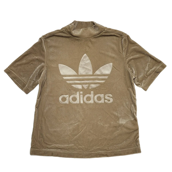 Adidas Velour Beige High Neck Short Sleeve T-Shirt Womens UK Size 8 CC904