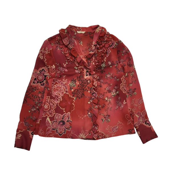 Dado's Vintage 80's Floral Ruffle Neck Blouse Womens UK 18