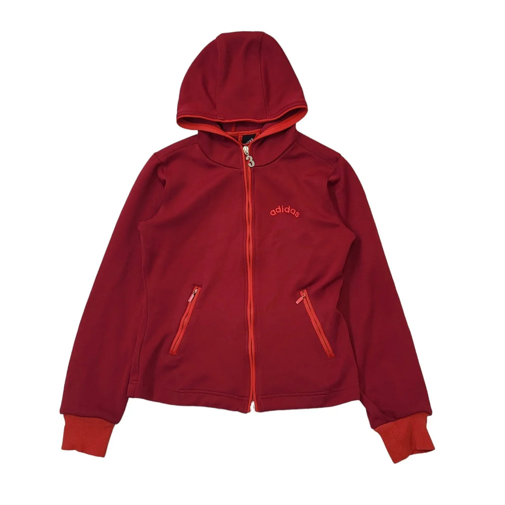 Adidas Red Zipped Hooded Tracksuit Track Jacket Women's Uk S 8 H90