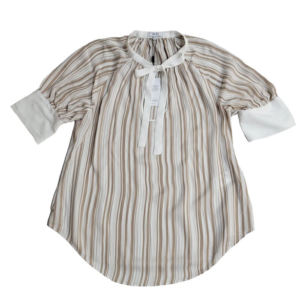 Reiss Blouse Sydney Nude Stripe Puff Top Uk Women's Size M 10 Bnwt L774