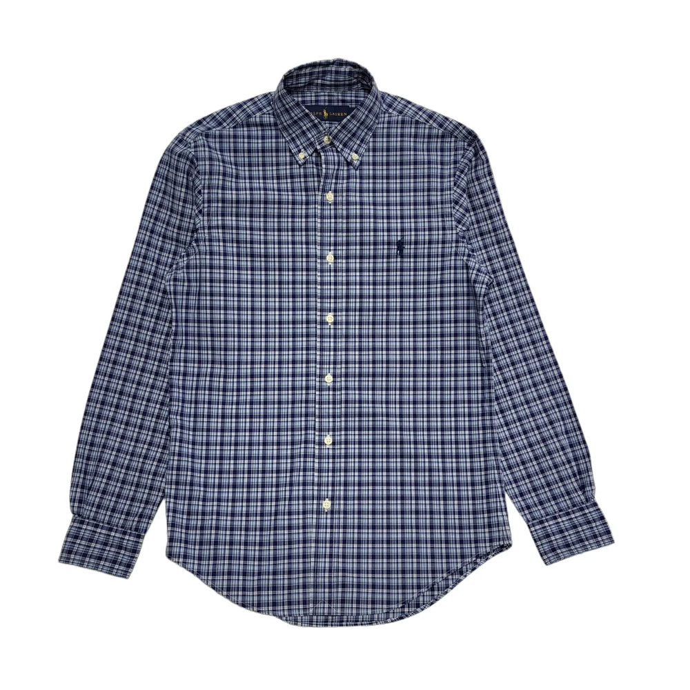 Ralph Lauren Shirt Long Sleeve Blue Checked Slim Fit Mens UK XS BB11