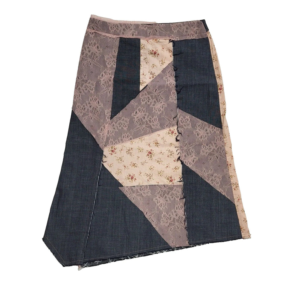 Oasis Vintage 90's Blue & Pink Floral Asymmetrical Denim Skirt Womens UK 10 W28