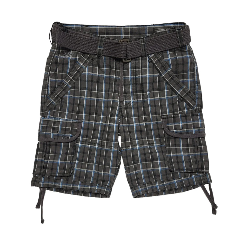 Jack& Jones Grey & Blue Check Zipped Casual Shorts Uk Men's S W30 Bnwt DD770