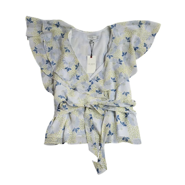 Ted Baker Wrap Top Ruffled Sleeve Top Women's Bnwt UK S 8  L770