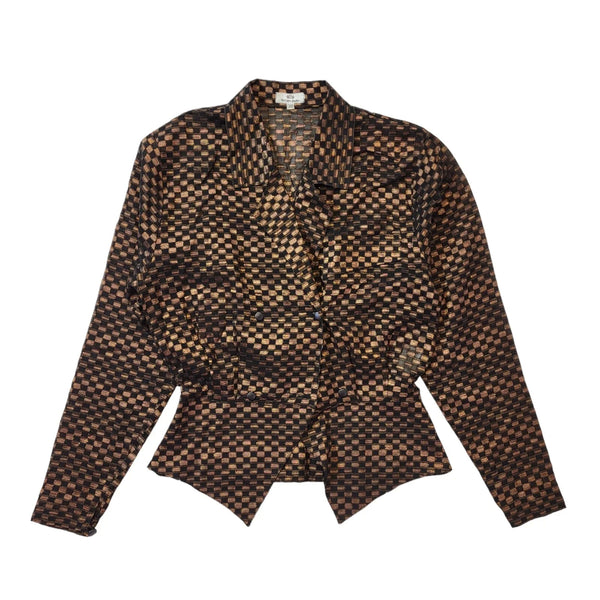 El Corte Ingles 80s Vintage Black & Brown Button-Up Vintage Blouse Women's 10