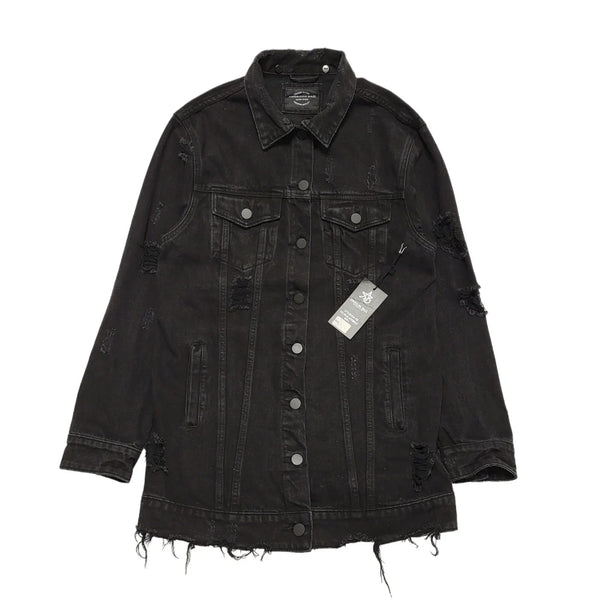 American Bazi Black Denim Coat Uk Women's Size Large Bnwt CC246