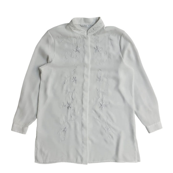 Marks and Spencer White 90's Long Sleeve Floral Embroidered Shirt Women's 14