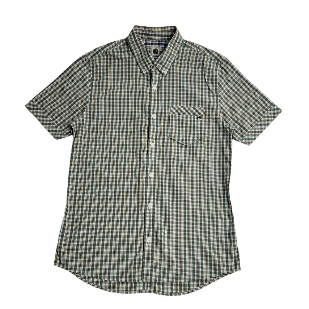 Pretty Green Y2K Green & Yellow Checked Short Sleeve Shirt Men's UK Size M