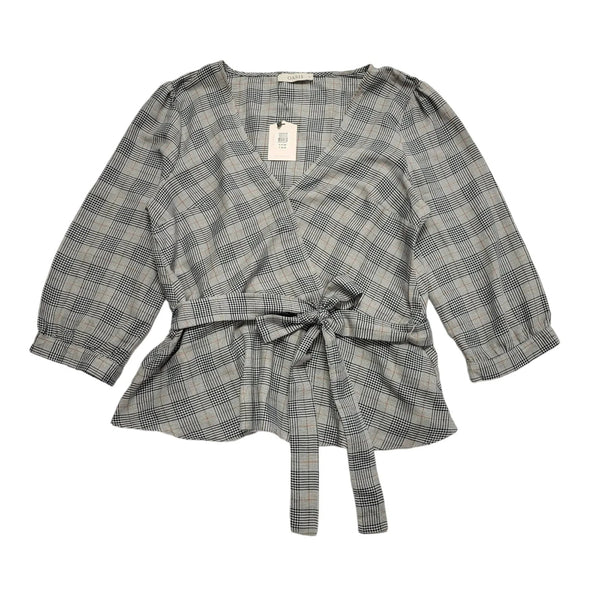 Oasis Black White Check 3/4 Sleeve Blouse Uk Women's 16 Bnwt BB956