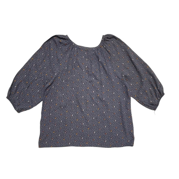 St Michael Vintage 80's Blue Abstract 3/4 Sleeve Blouse Uk Women's Size 16