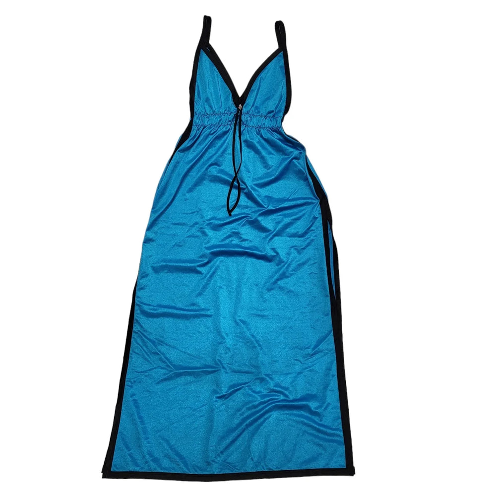 Blue Black Vintage  Sleeveless Nightie Dress Uk Women's Size 12-14 CC821