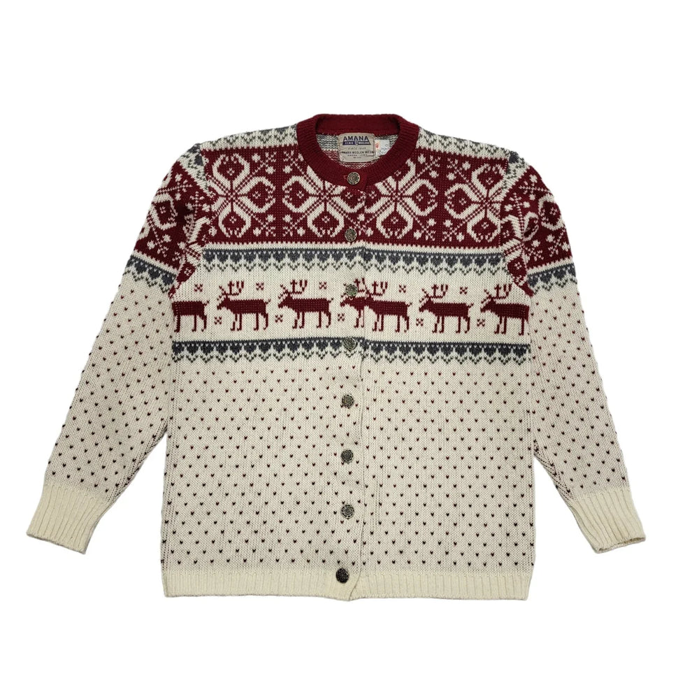 Amana 80s Vintage Red White Reindeer Round Neck Jumper Uk Women's Size 12