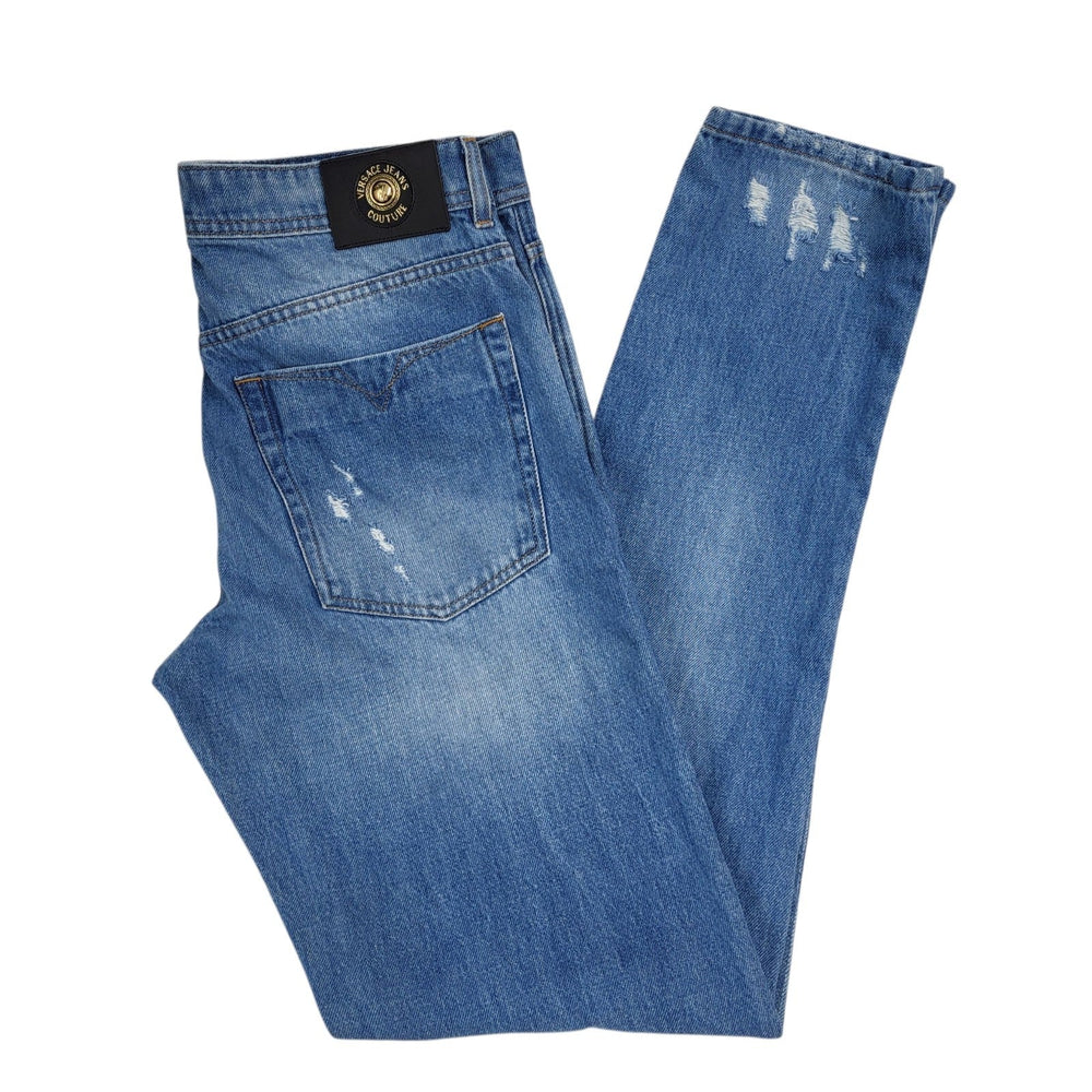 Versace Couture Blue Straight Distressed Denim Jeans Uk Women's XL W32 L34 L731
