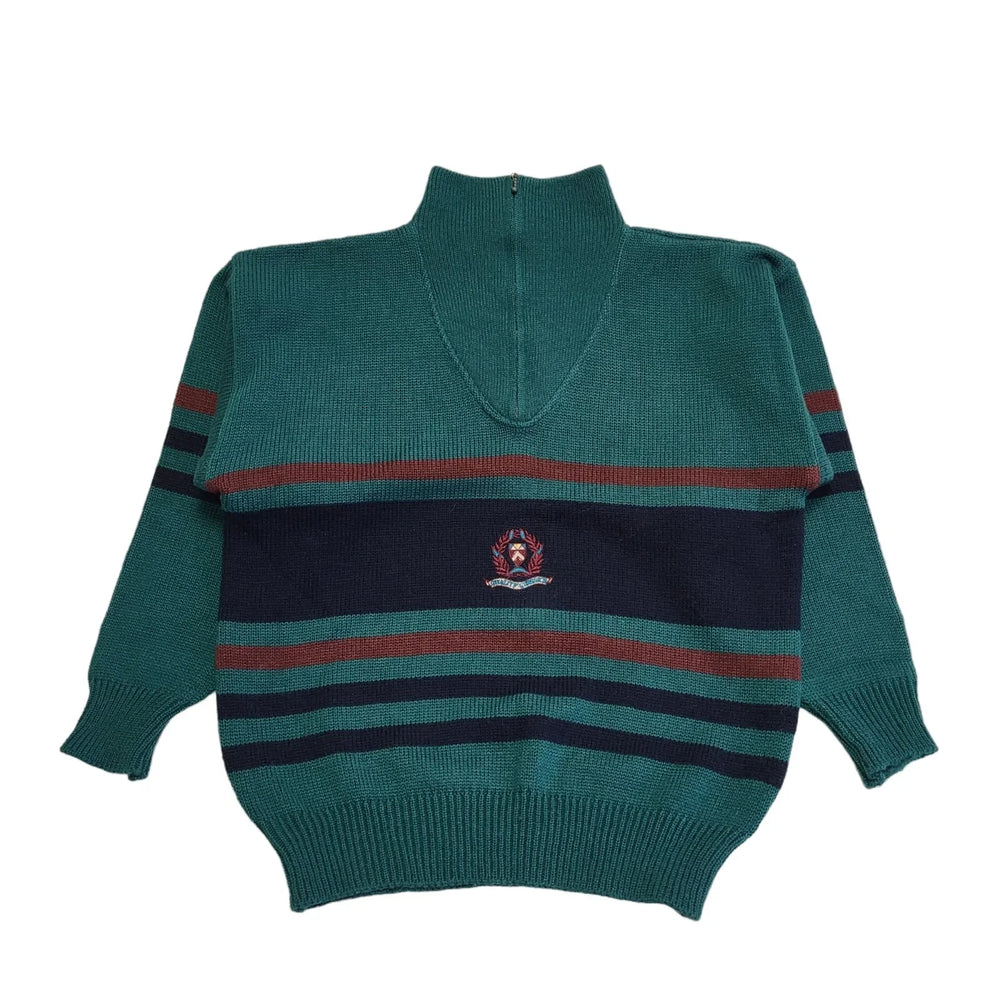 Vintage 80s Nico Green Blue Long Sleeve 1/4 Zip Acrylic Jumper Men's Uk L H226