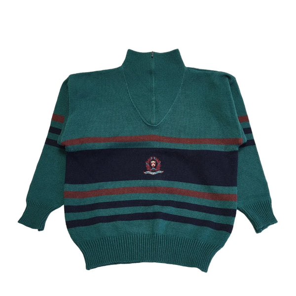 Vintage 80s Nico Green Blue Long Sleeve 1/4 Zip Acrylic Jumper Men's Uk L H226