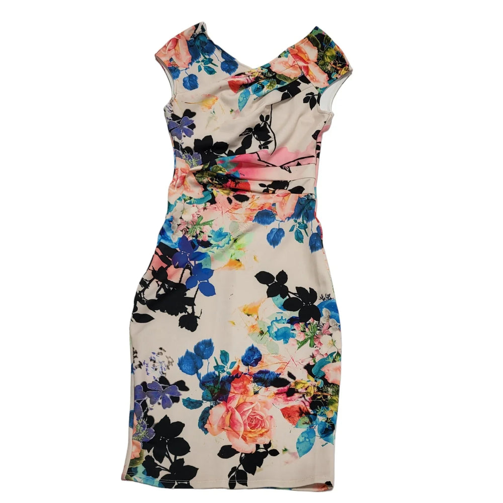 Lipsy Nude Floral Pencil Summer Shif Dress UK Women's M 10 BNWT H757