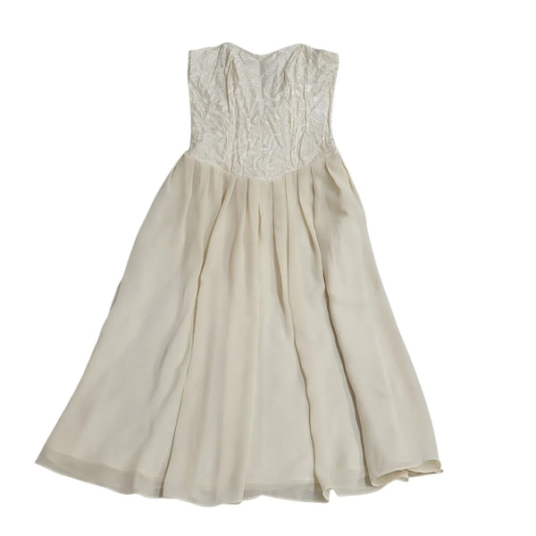 Hamells Vintage 80's Cream Strapless A-Line Midi Dress Womens Uk 10