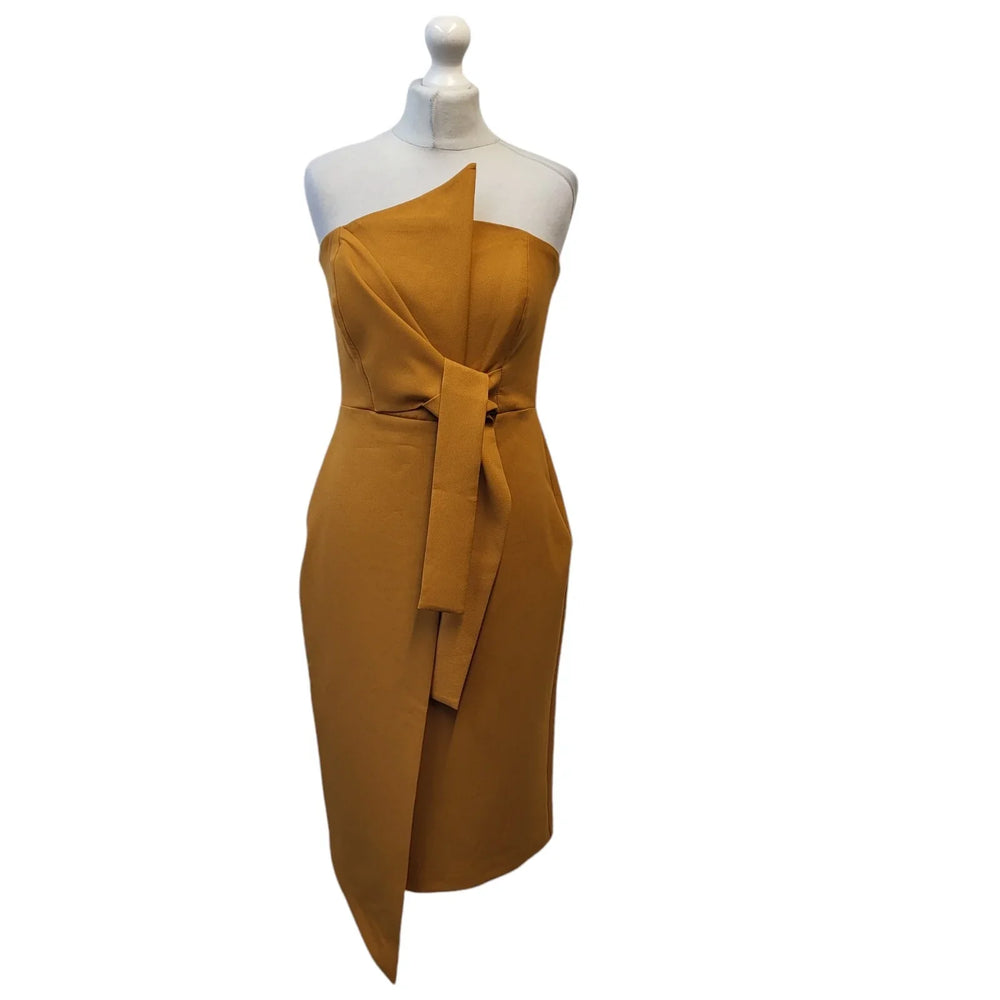 River Island Dark Yellow Sleeveless Off Shoulder Dress Uk Women's Size 10 EE402